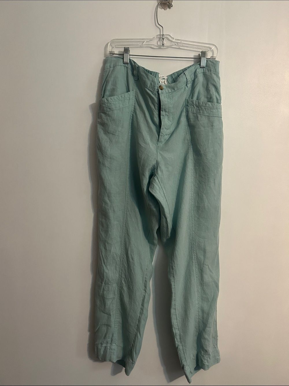 Nicole Miller light Teal Linen High-Waist Pants